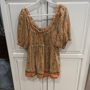 Free People Orange and Green Boho Blouse